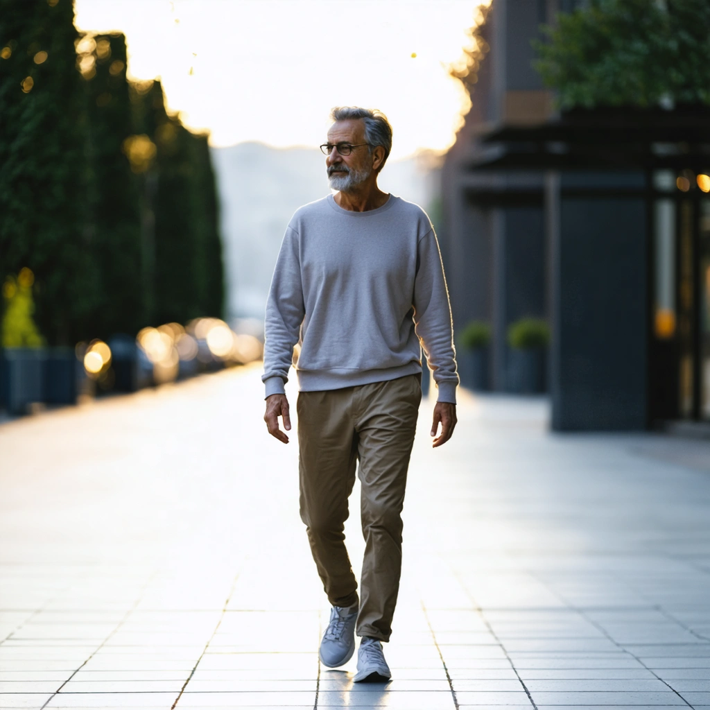 Adult walking outdoors in natural light