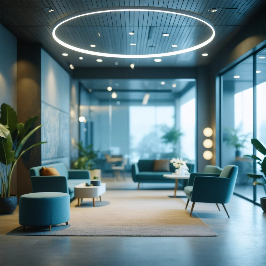 Modern medical clinic reception area with soft natural lighting