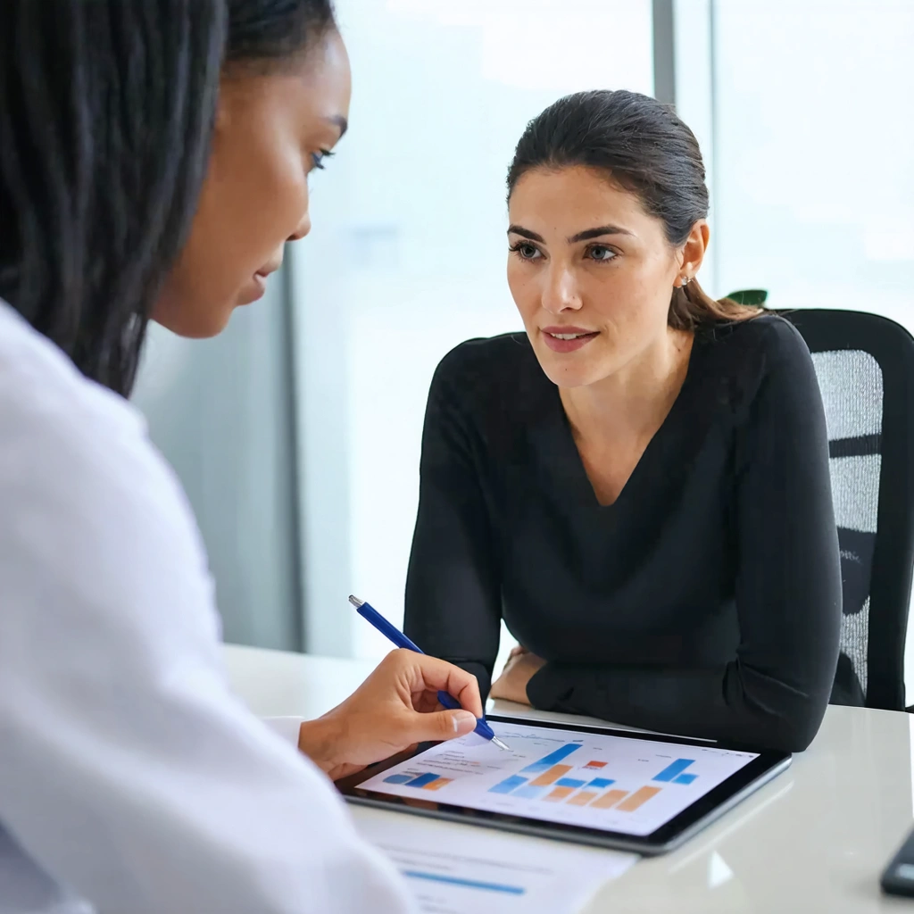 Healthcare professional discussing nutrition with an adult patient