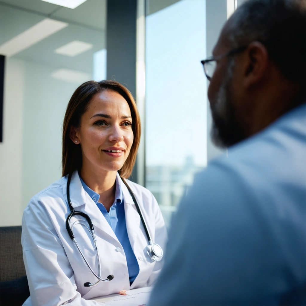 Female healthcare professional consulting with an adult patient