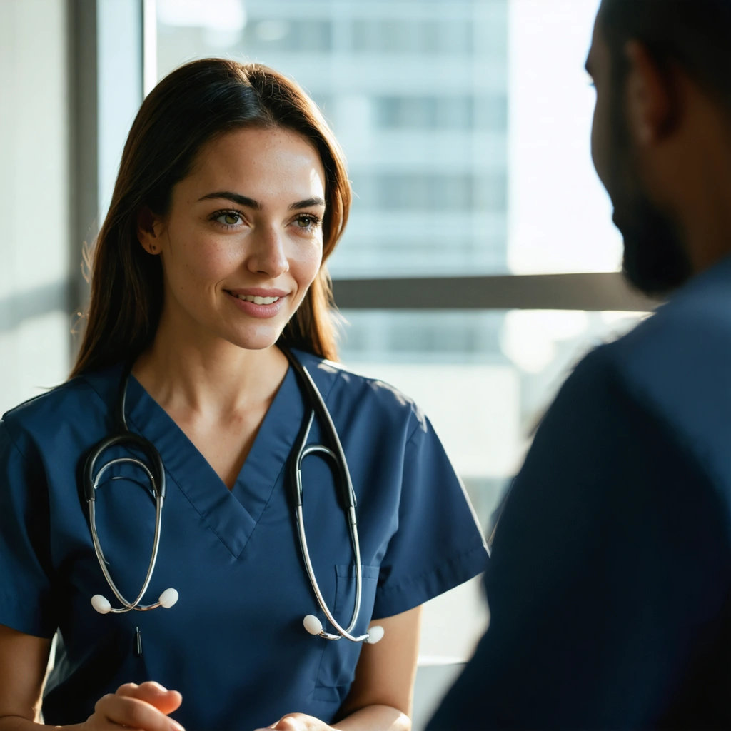 Healthcare professional consulting with an adult patient privately