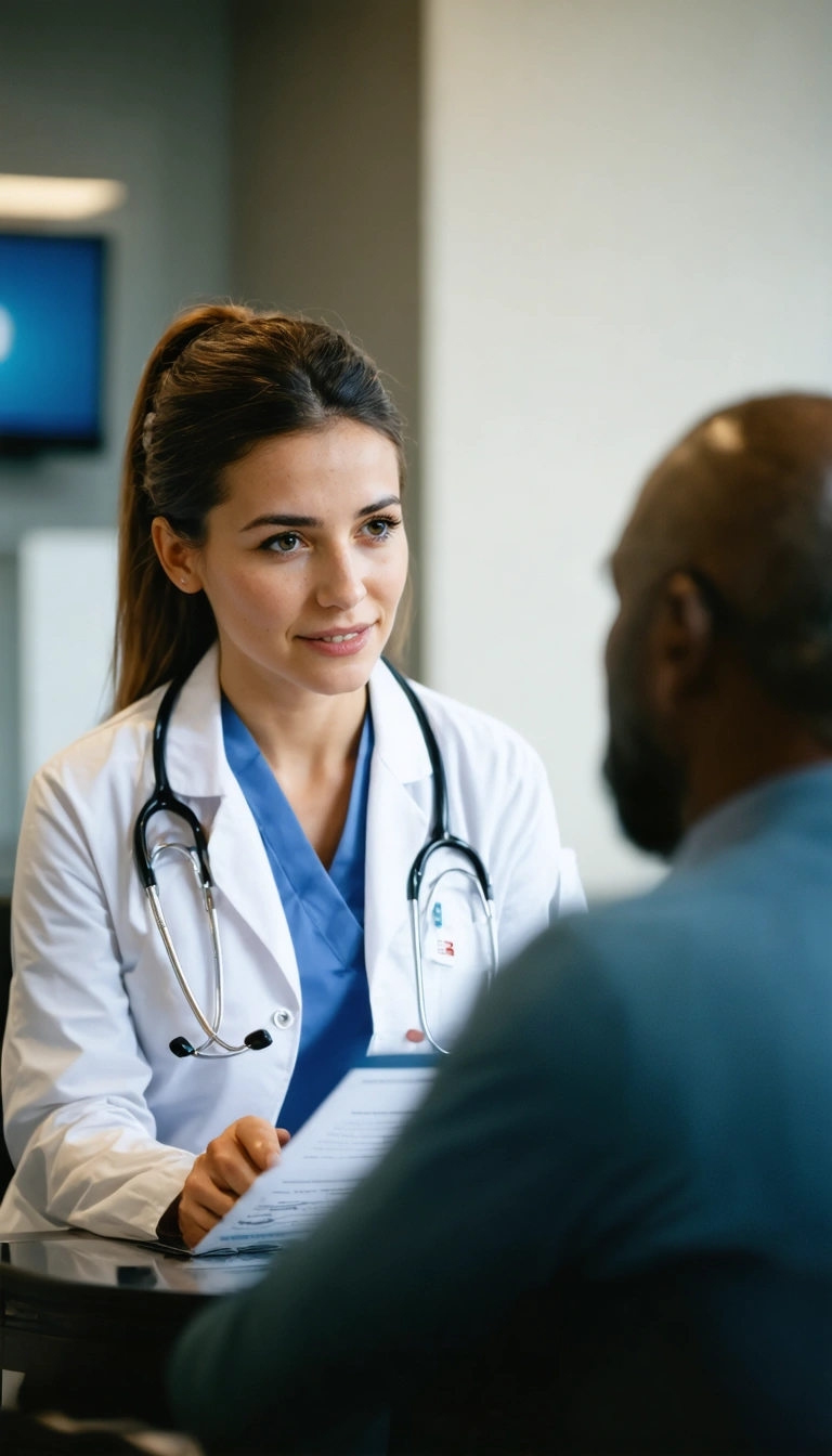 Woman doctor discussing treatment options with patient in clinic