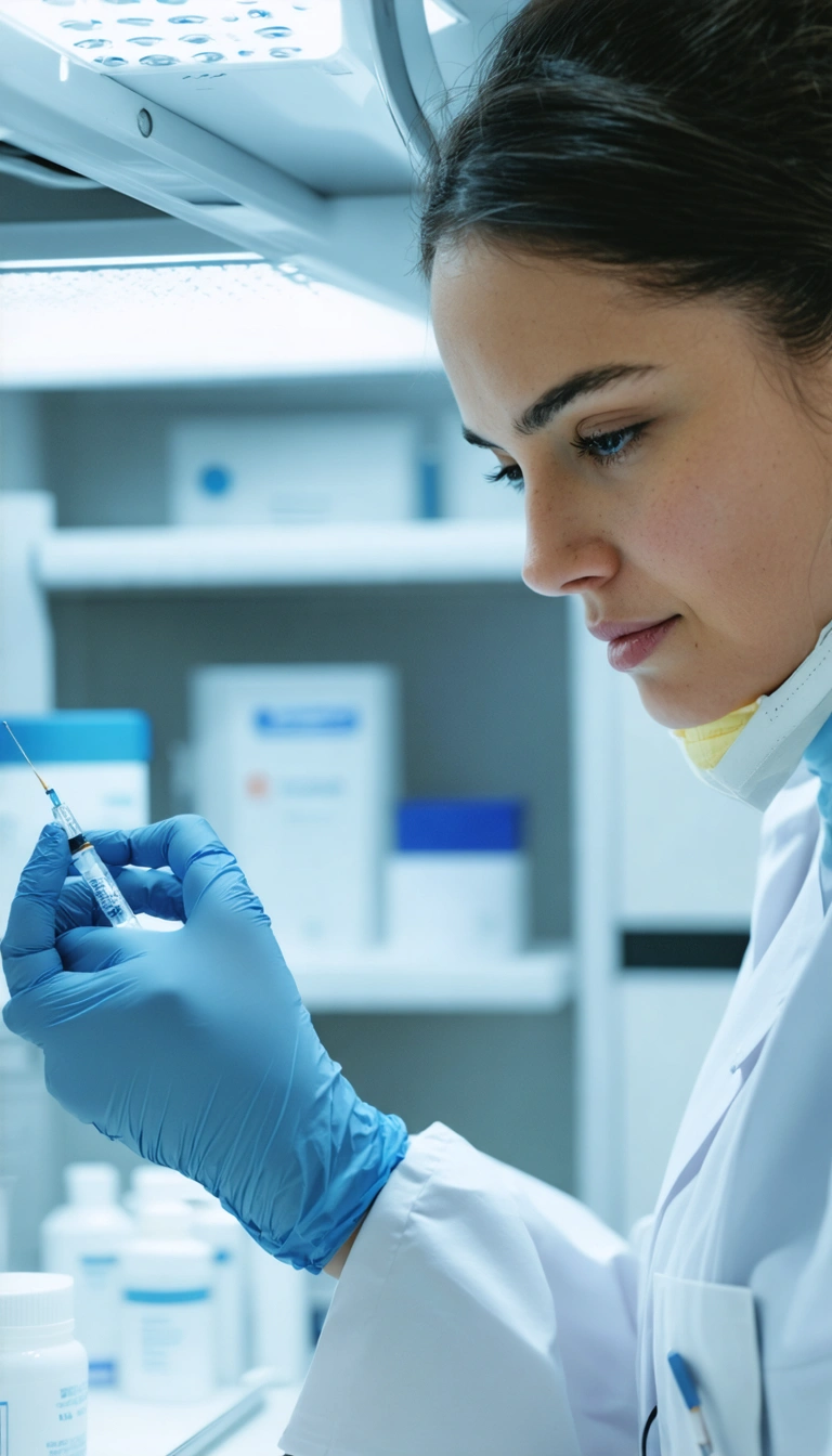 Female healthcare professional preparing an injection in a clinic
