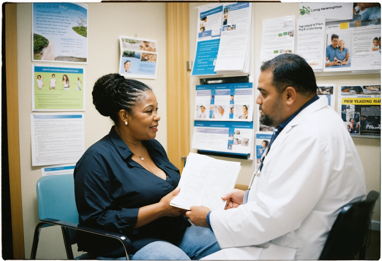 Personal trainer guiding client through exercise routine in gym