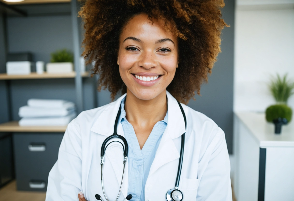Patient smiling with doctor after weight loss success