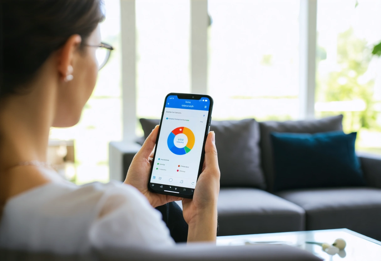 A patient uses a mobile app to track weight loss progress in a modern living