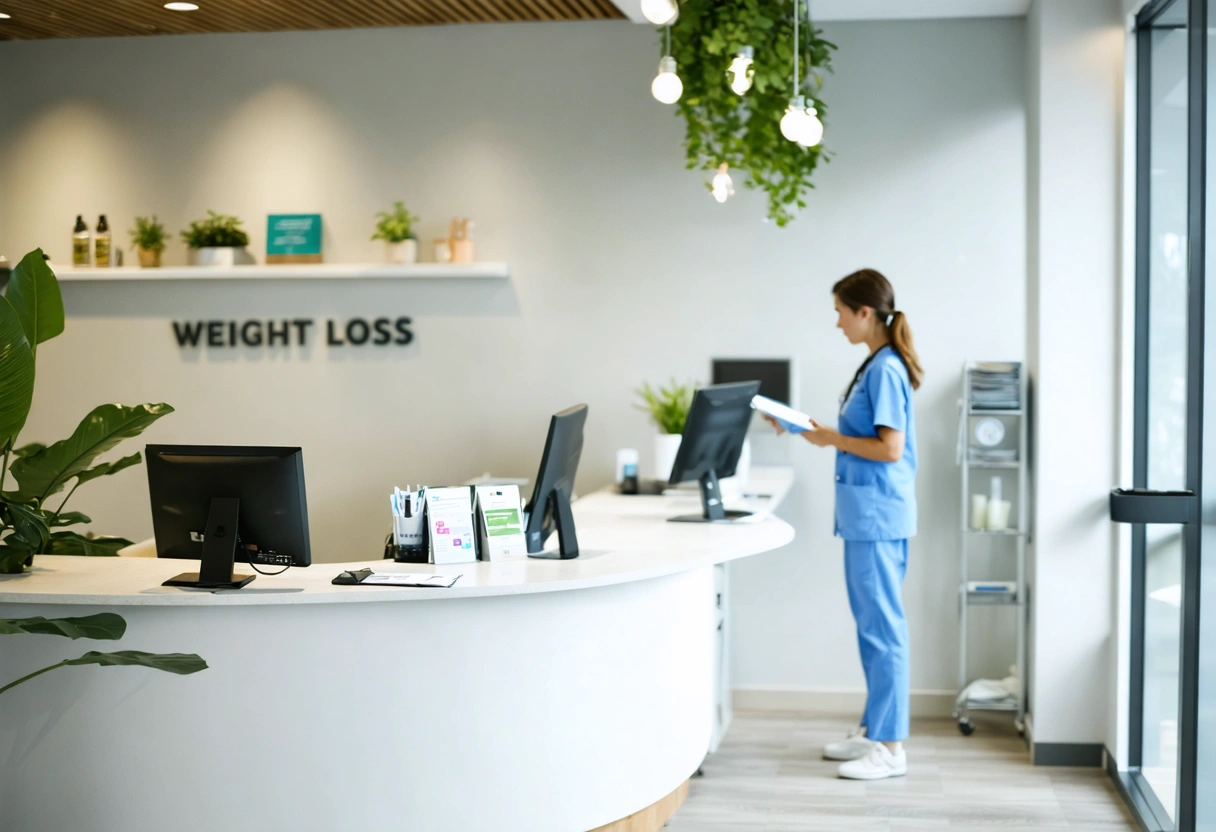 Modern physician-led weight loss clinic with a consultation in progress