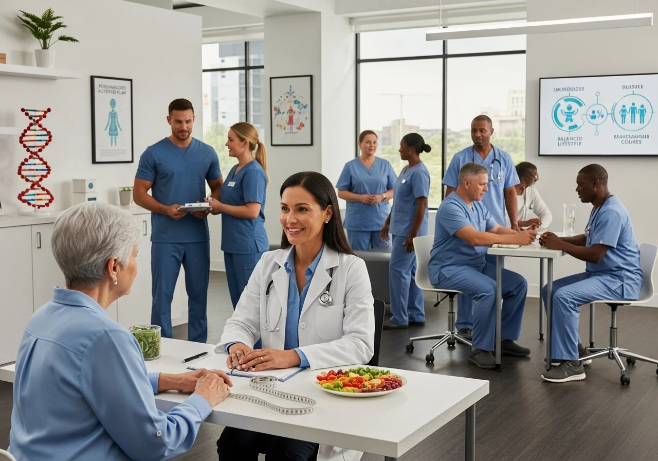 Diverse group in modern medical office for weight loss consultation