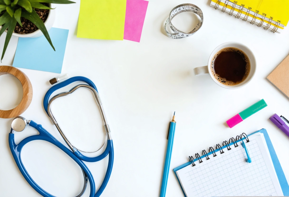 Organized workspace with materials for collaborative weight loss planning.
