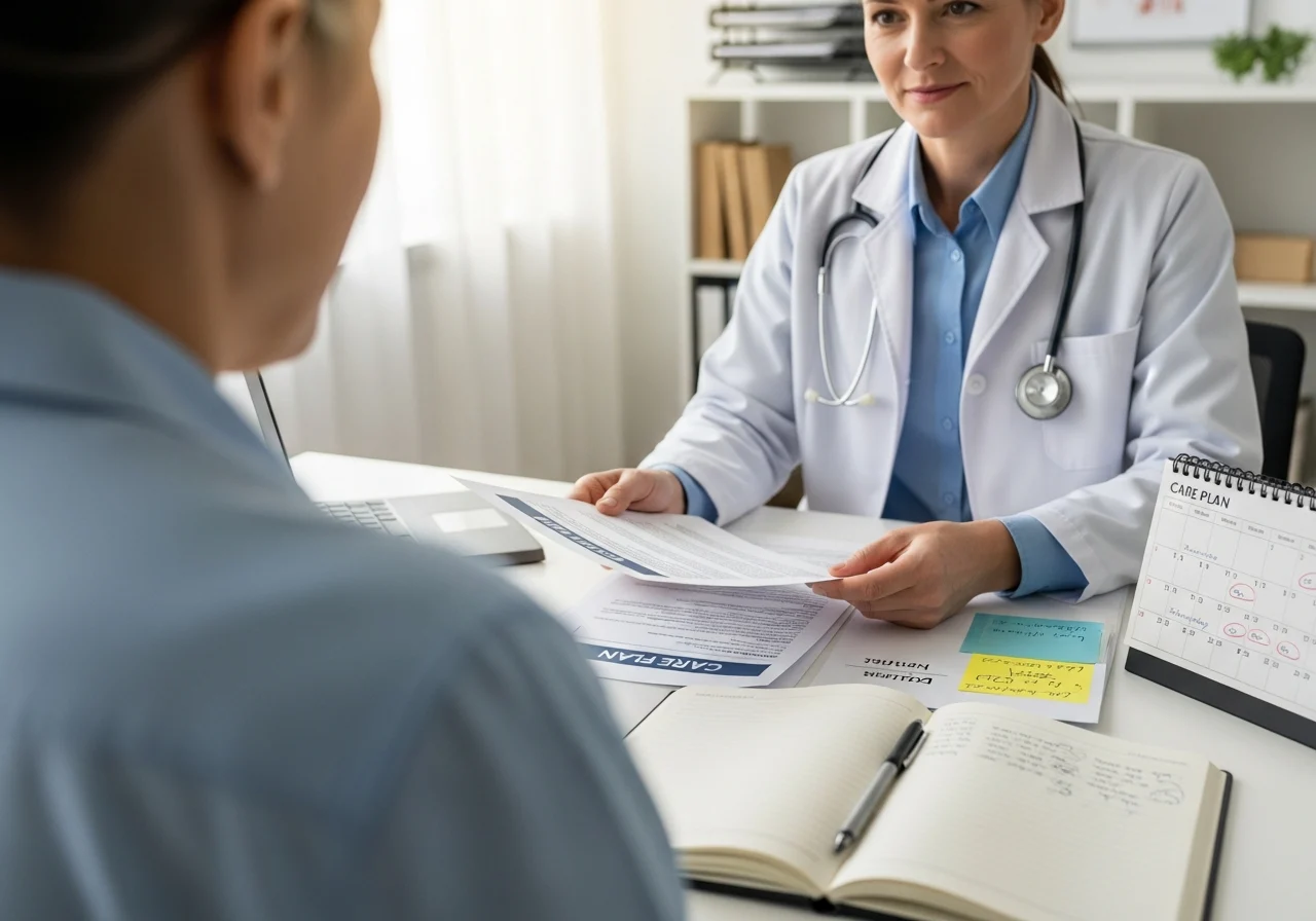 Patient and physician review long-term weight loss maintenance plan in office
