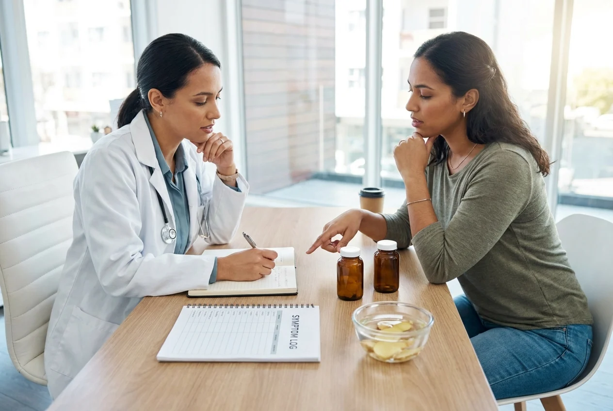 Doctor and patient examining lab results on a computer screen