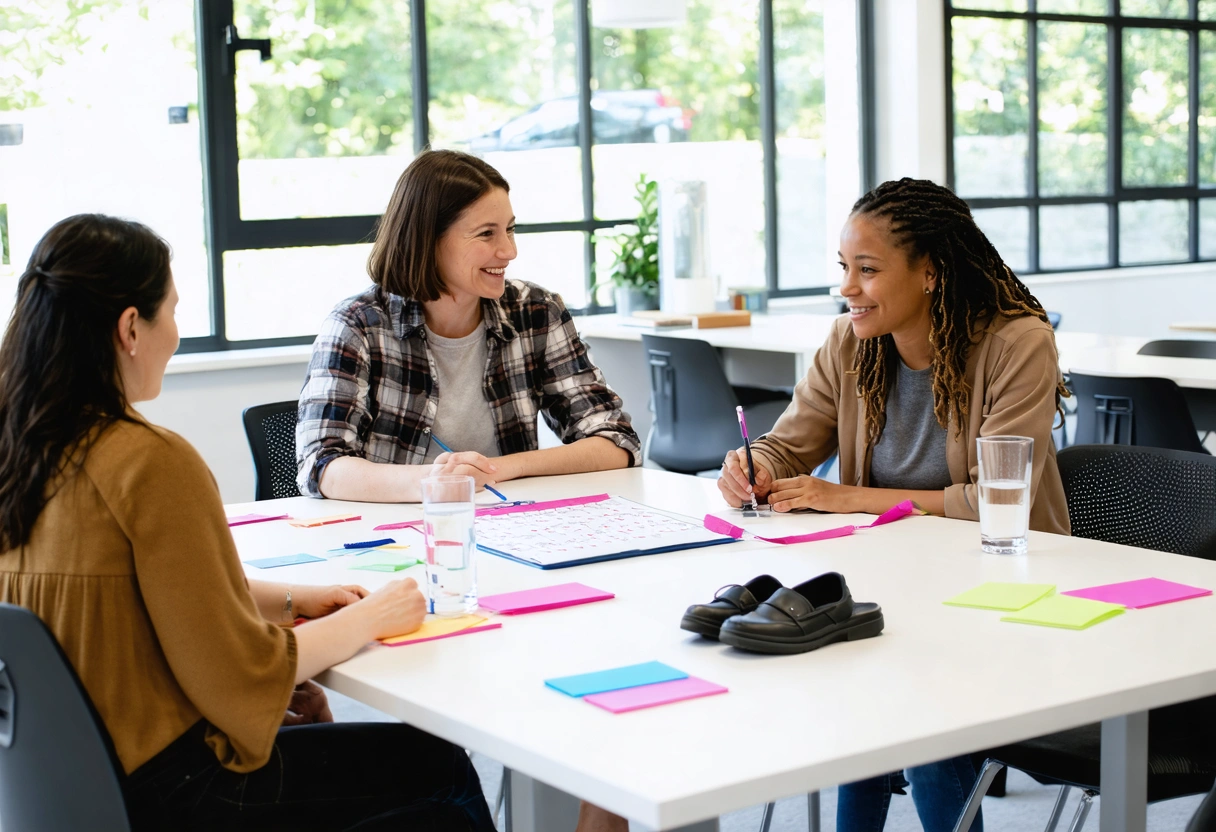 Wellness clinic group plans a sustainable weekly exercise schedule together