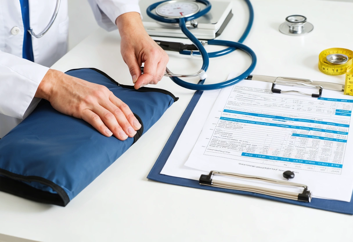 Clinician reviewing weight trend charts during a routine patient visit